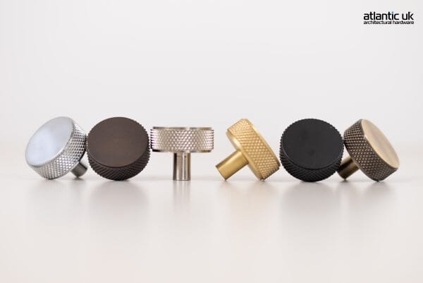 Millhouse Brass Hargreaves Disc Knurled Cabinet Knob Concealed Fix in Antique Brass Cupboard Knob Atlantic
