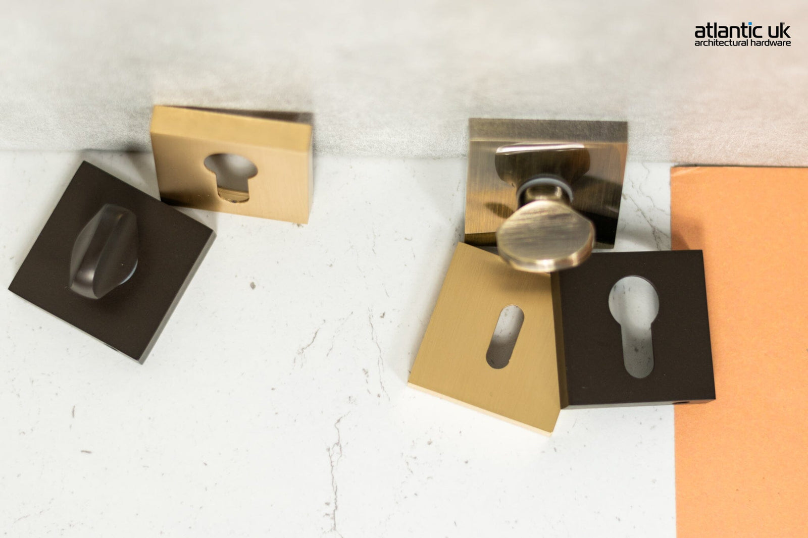 STATUS Euro Escutcheons on S4 Square Rose in Urban Dark Bronze Euro Escutcheons Atlantic