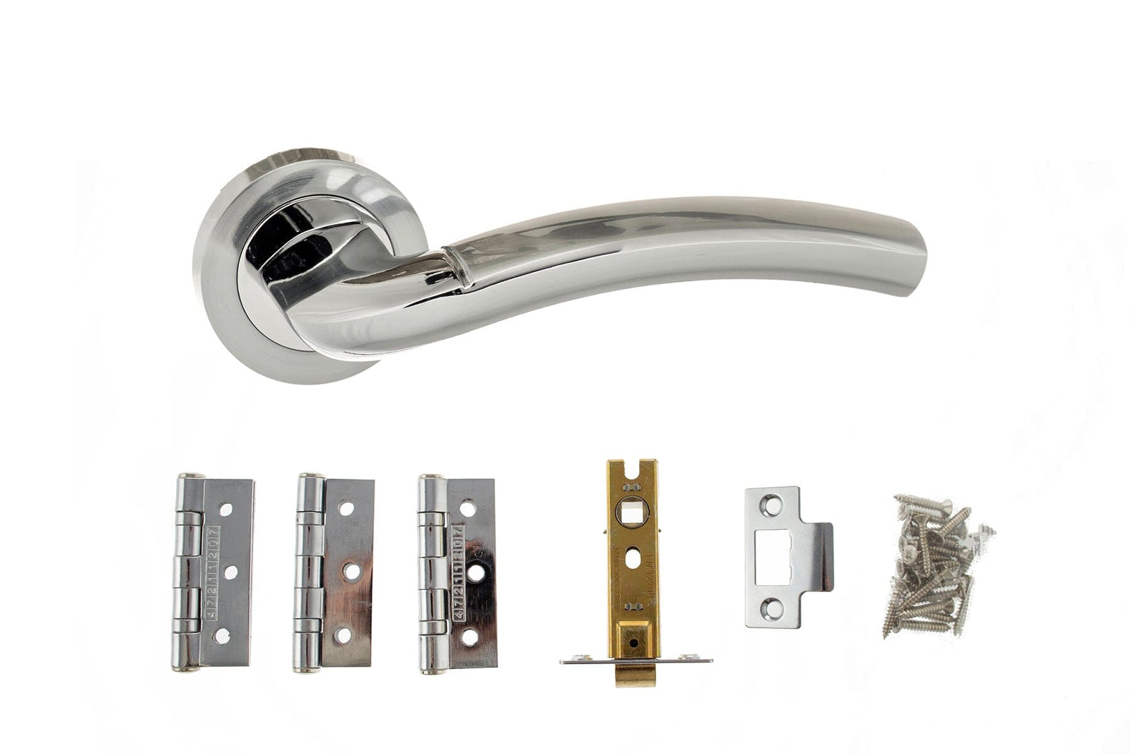 Atlantic Crest Dorpac 2.5" Latch, 3" x 2" Hinges x3 in Satin Chrome/Polished Chrome Door Handle Pack Atlantic