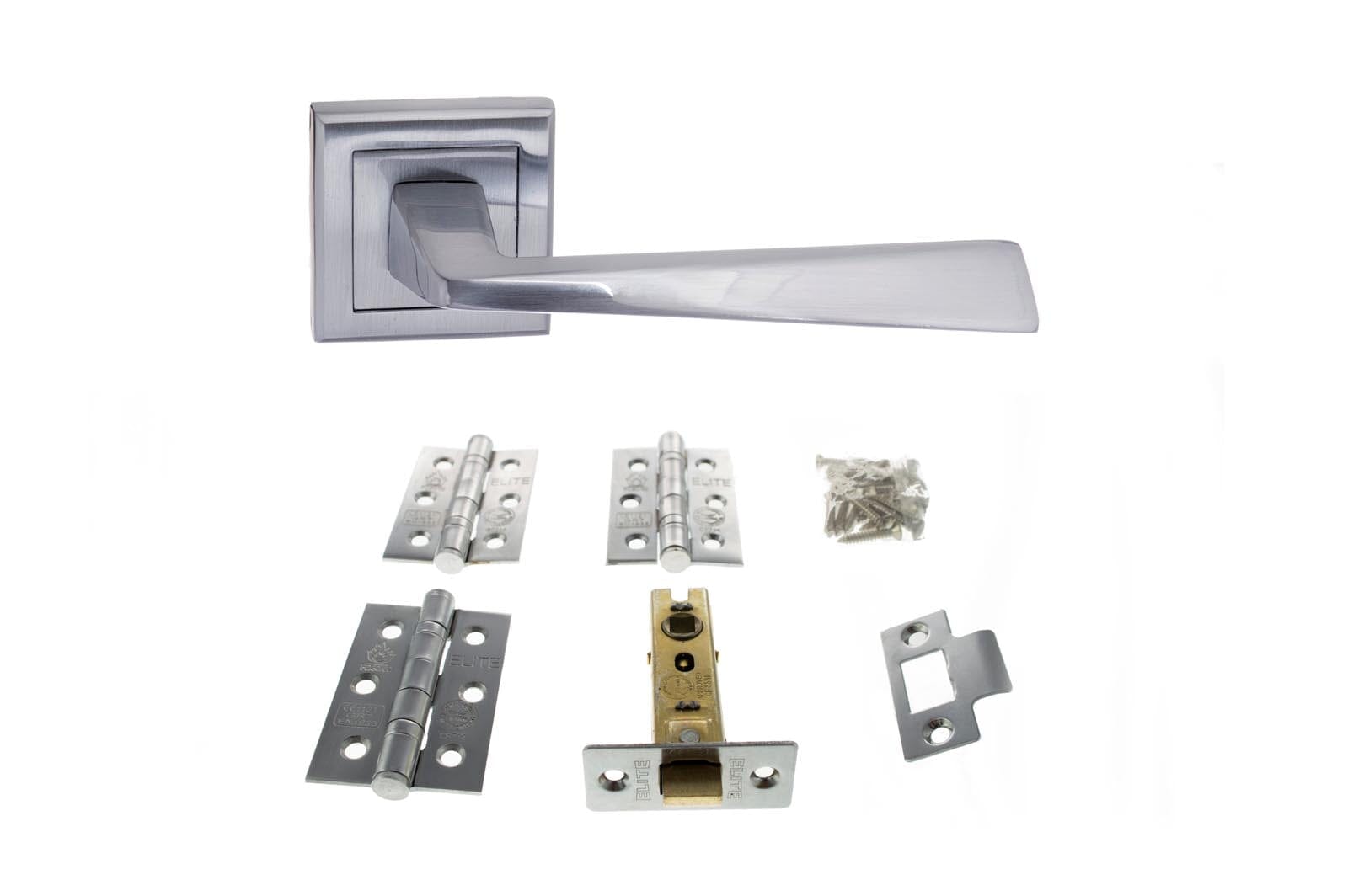 Atlantic California Dorpac 2.5" Latch, 3" x 2" Hinges x3 in Satin Chrome Door Handle Pack Atlantic
