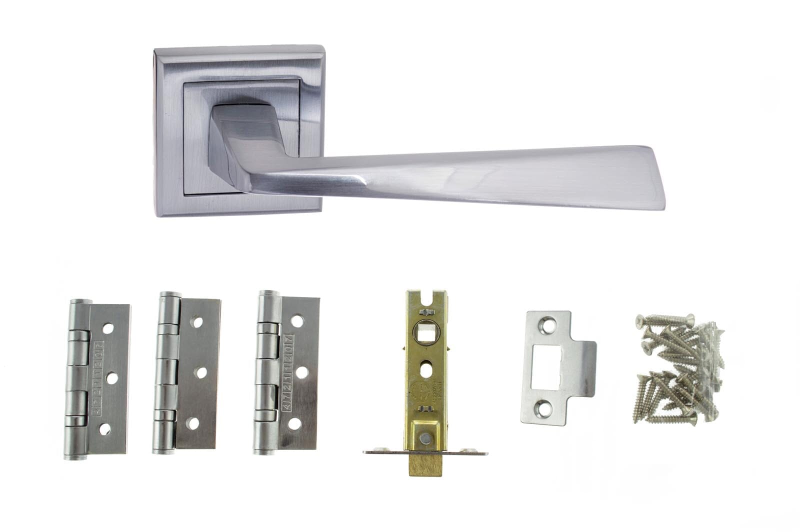 Atlantic California Dorpac 2.5" Latch, 3" x 2" Hinges x3 in Satin Chrome Door Handle Pack Atlantic