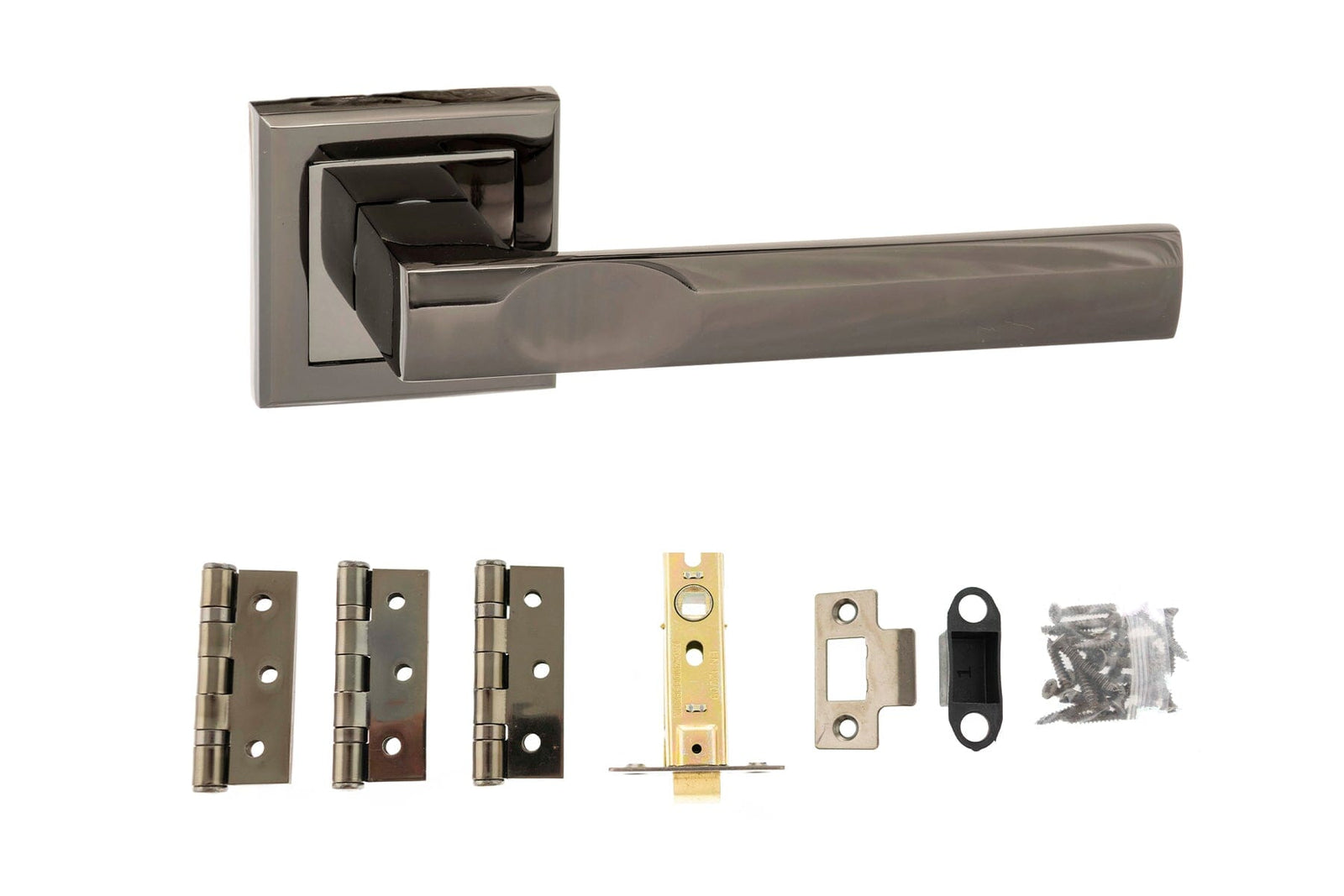 Atlantic Kansas Dorpac 2.5" Latch, 3" x 2" Hinges x3 in Black Nickel Door Handle Pack Atlantic