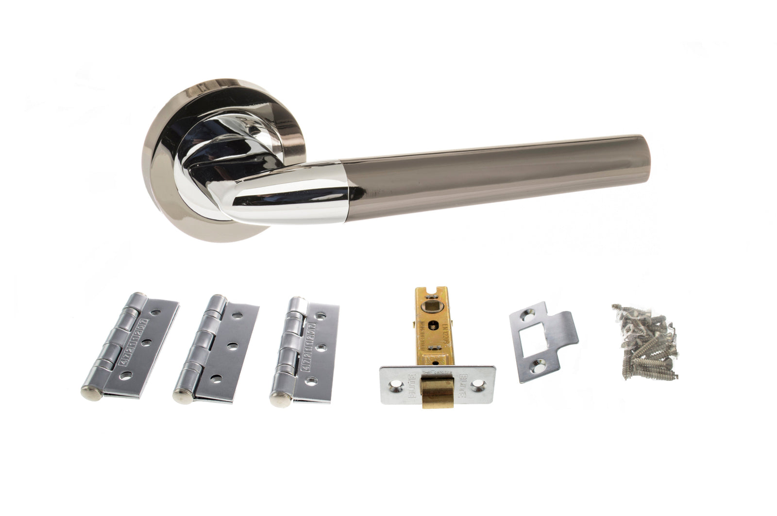 Atlantic Tennessee Dorpac 2.5" Latch, 3" x 2" Hinges x3 in Black Nickel/Polished Chrome Door Handle Pack Atlantic