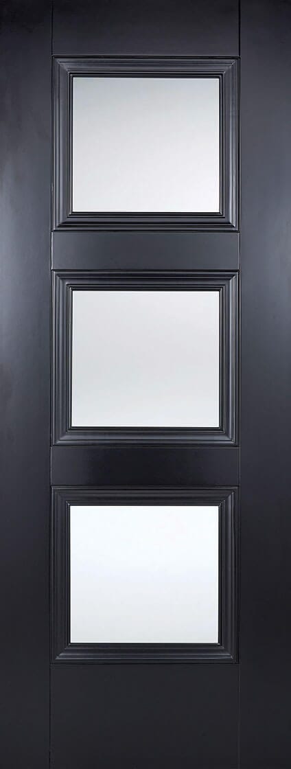 Black Amsterdam Glazed 3 Light Primed Internal Door Internal Door LPD Doors