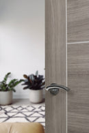 Eco Crest Aluminium Lever Round Rose in Satin Chrome/Polished Chrome Lever on Round Rose Atlantic