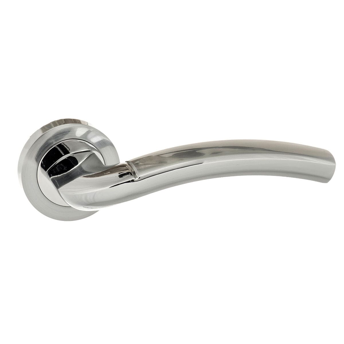 Eco Crest Aluminium Lever Round Rose in Satin Chrome/Polished Chrome Lever on Round Rose Atlantic