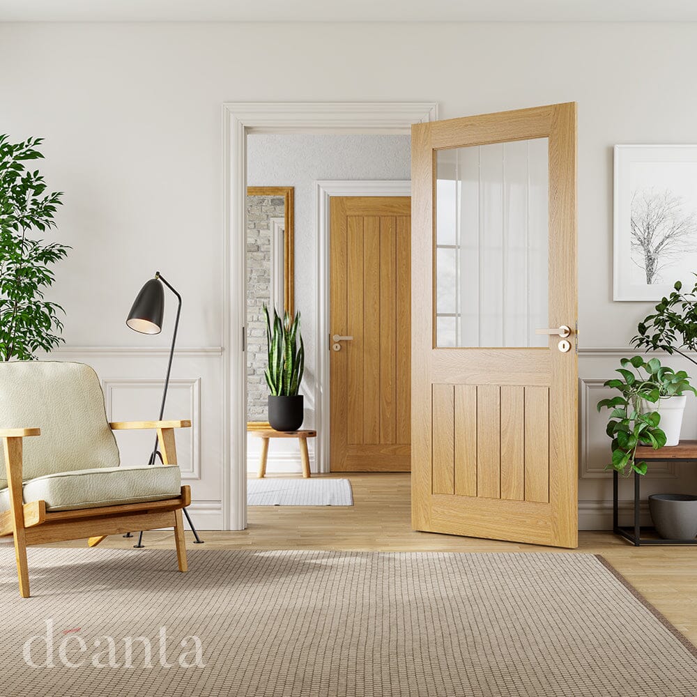 Ely Unfinished Oak Glazed (1L Half) Internal Door Internal Door Deanta
