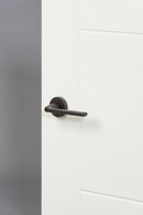 Forme Milly Designer Lever Minimal Round Rose in Matt Black Designer Lever Handle Atlantic