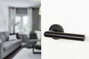 Forme Elle Designer Lever Minimal Round Rose in Matt Black Designer Lever Handle Atlantic