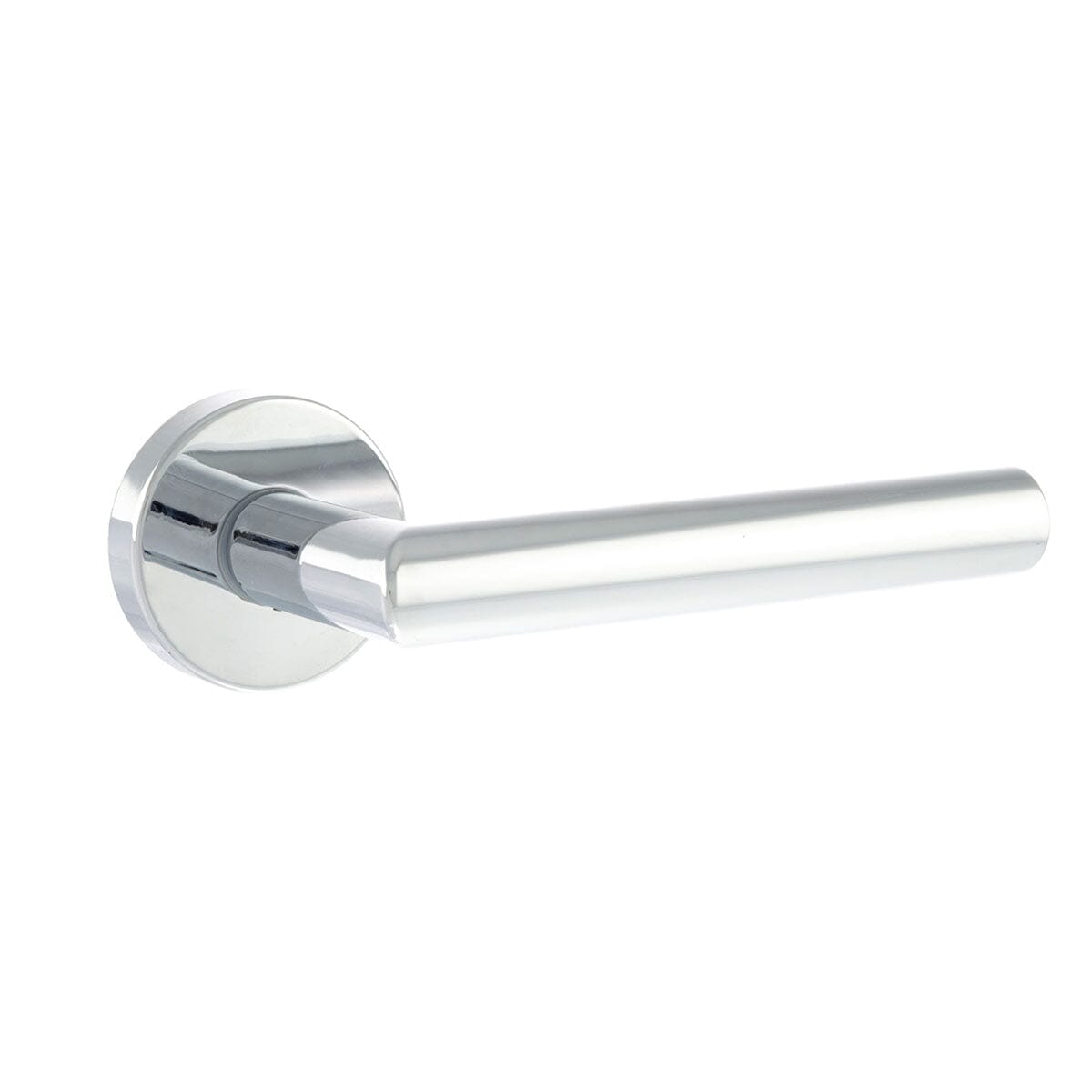 Forme Elle Designer Lever Minimal Round Rose (Latch & Hinges Included) Designer Lever Handle Atlantic Set Polished Chrome