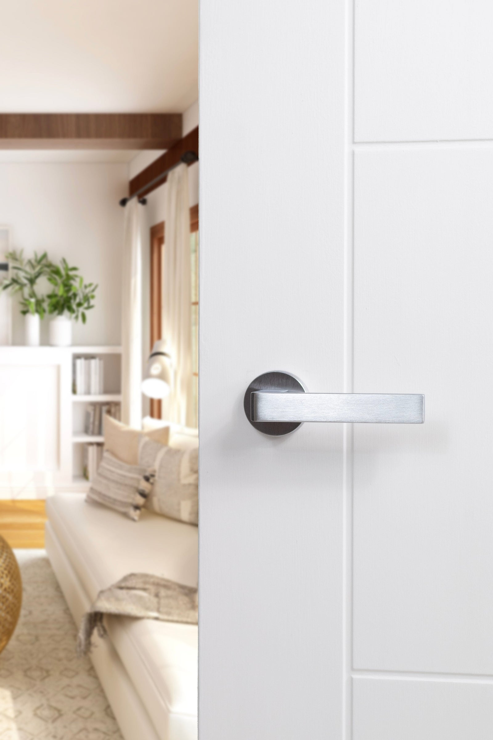 Forme Asti Designer Lever Minimal Round Rose (Latch & Hinges Included) Designer Lever Handle Atlantic