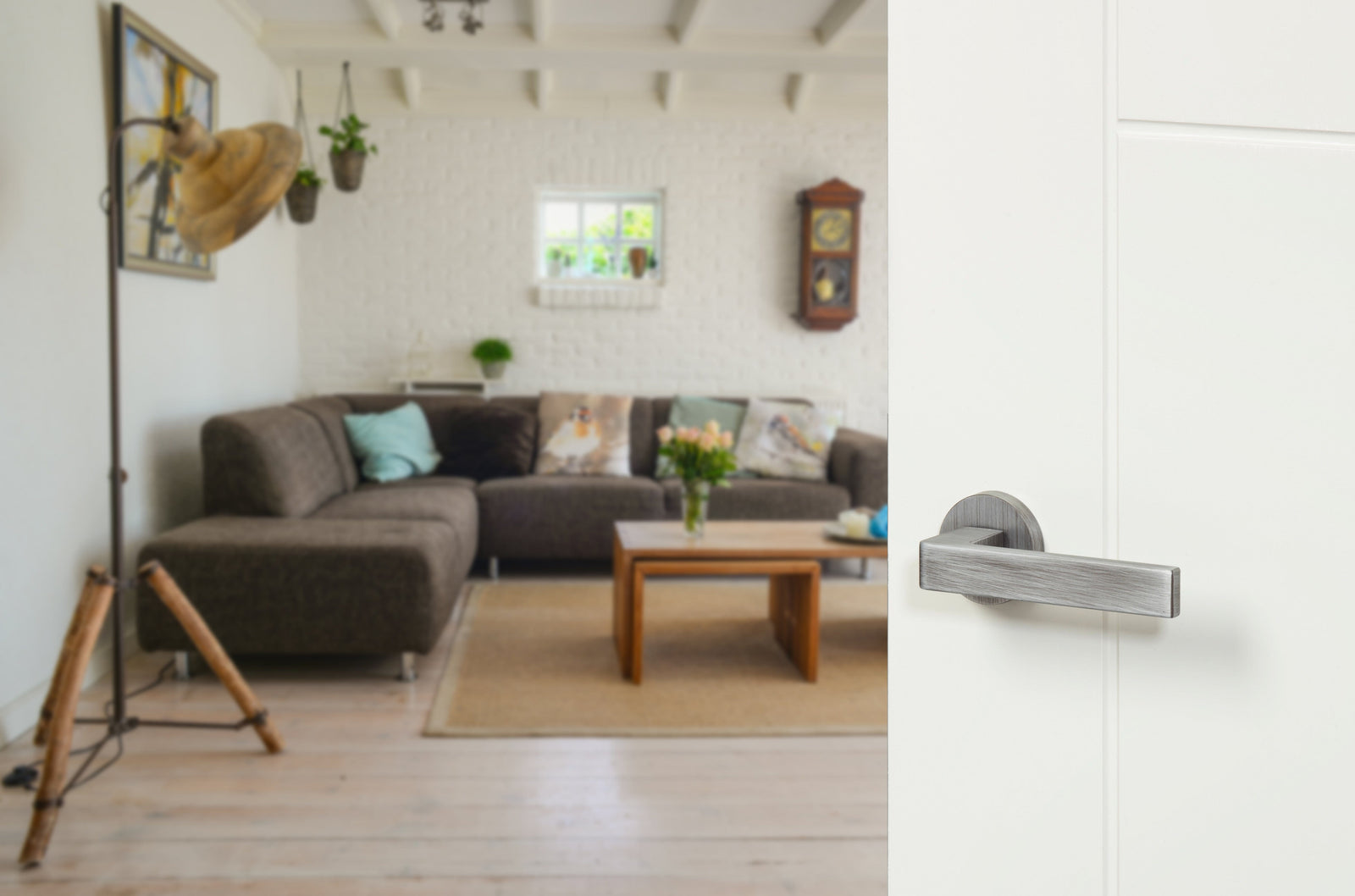 Forme Asti Designer Lever Minimal Round Rose (Latch & Hinges Included) Designer Lever Handle Atlantic