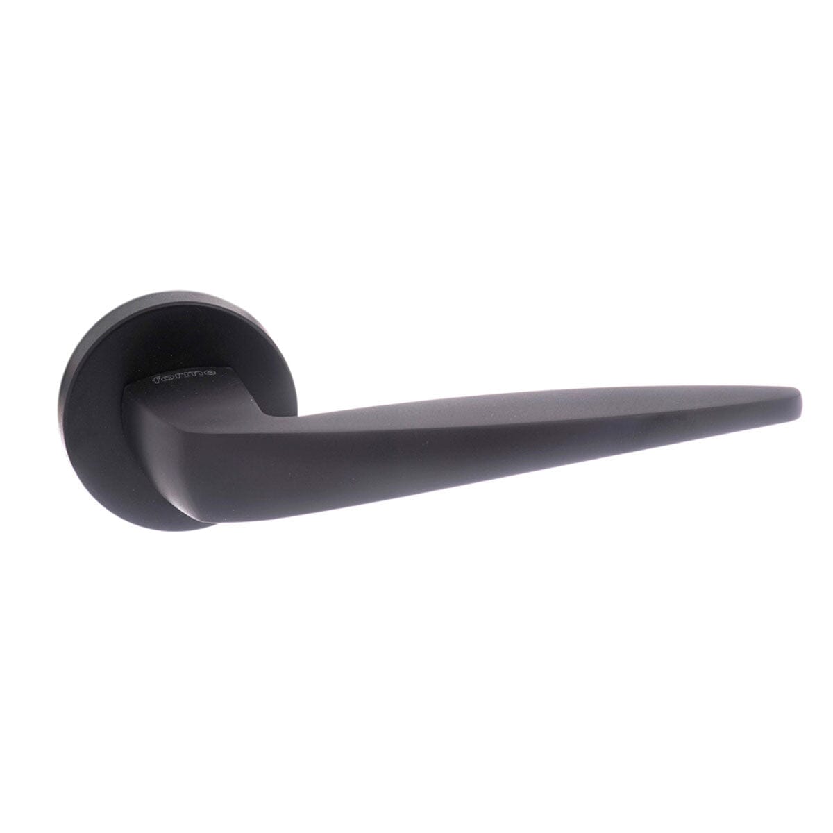 Forme Foglia Designer Lever Minimal Round Rose in Matt Black Designer Lever Handle Atlantic