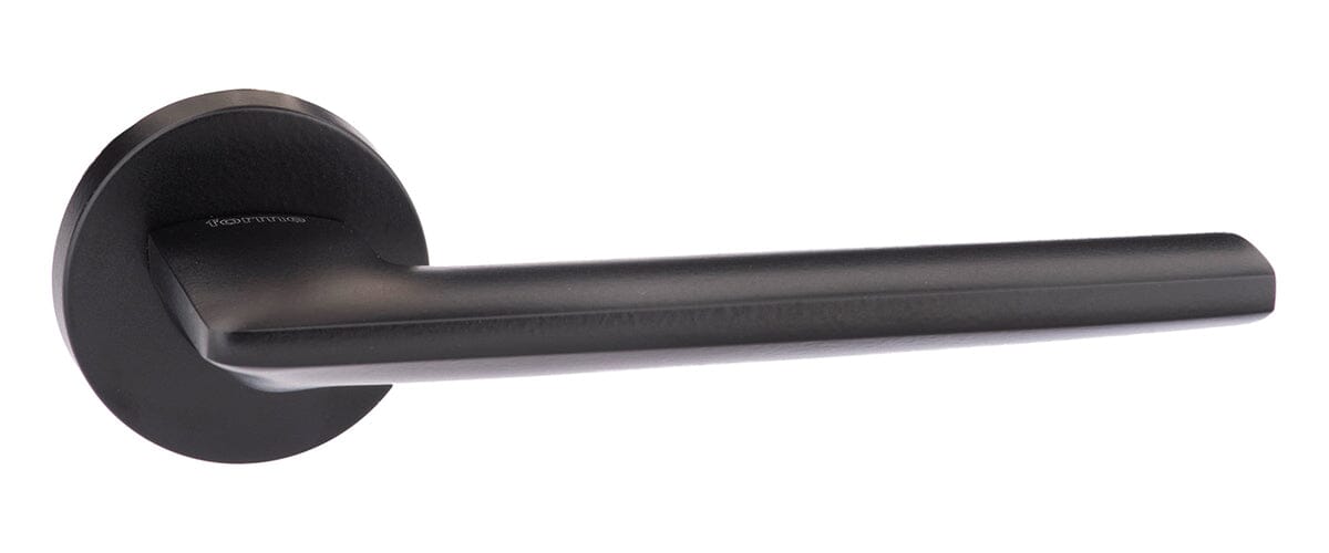 Forme Boston Designer Lever Minimal Round Rose in Matt Black Designer Lever Handle Atlantic