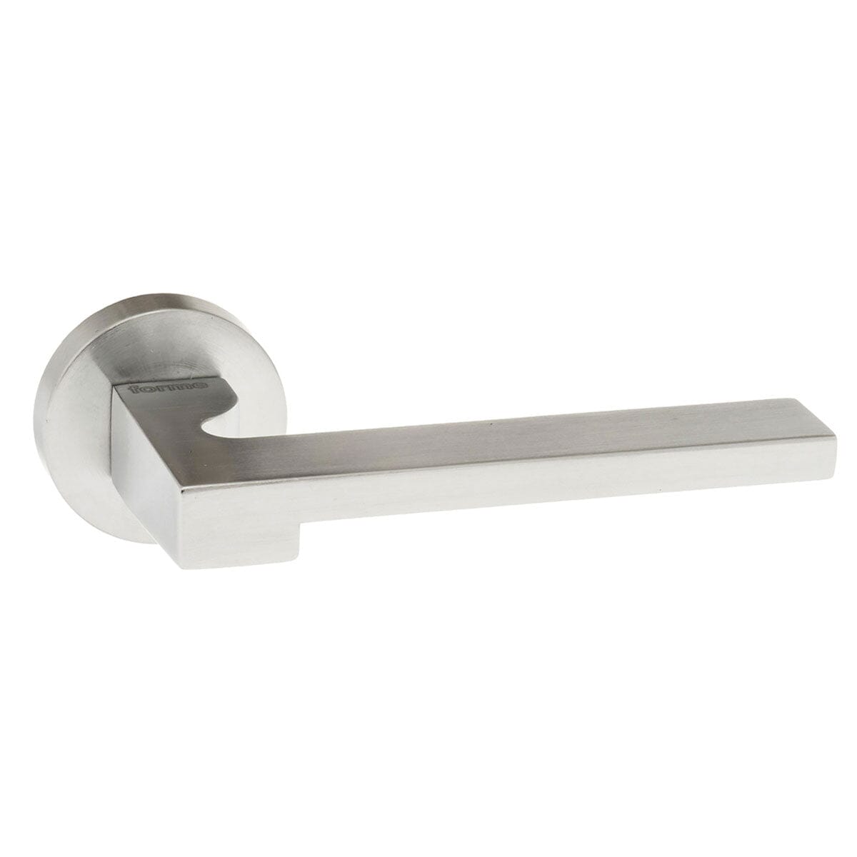 Forme Ginevra Designer Lever Minimal Round Rose (Latch & Hinges Included) Designer Lever Handle Atlantic Set Satin Chrome