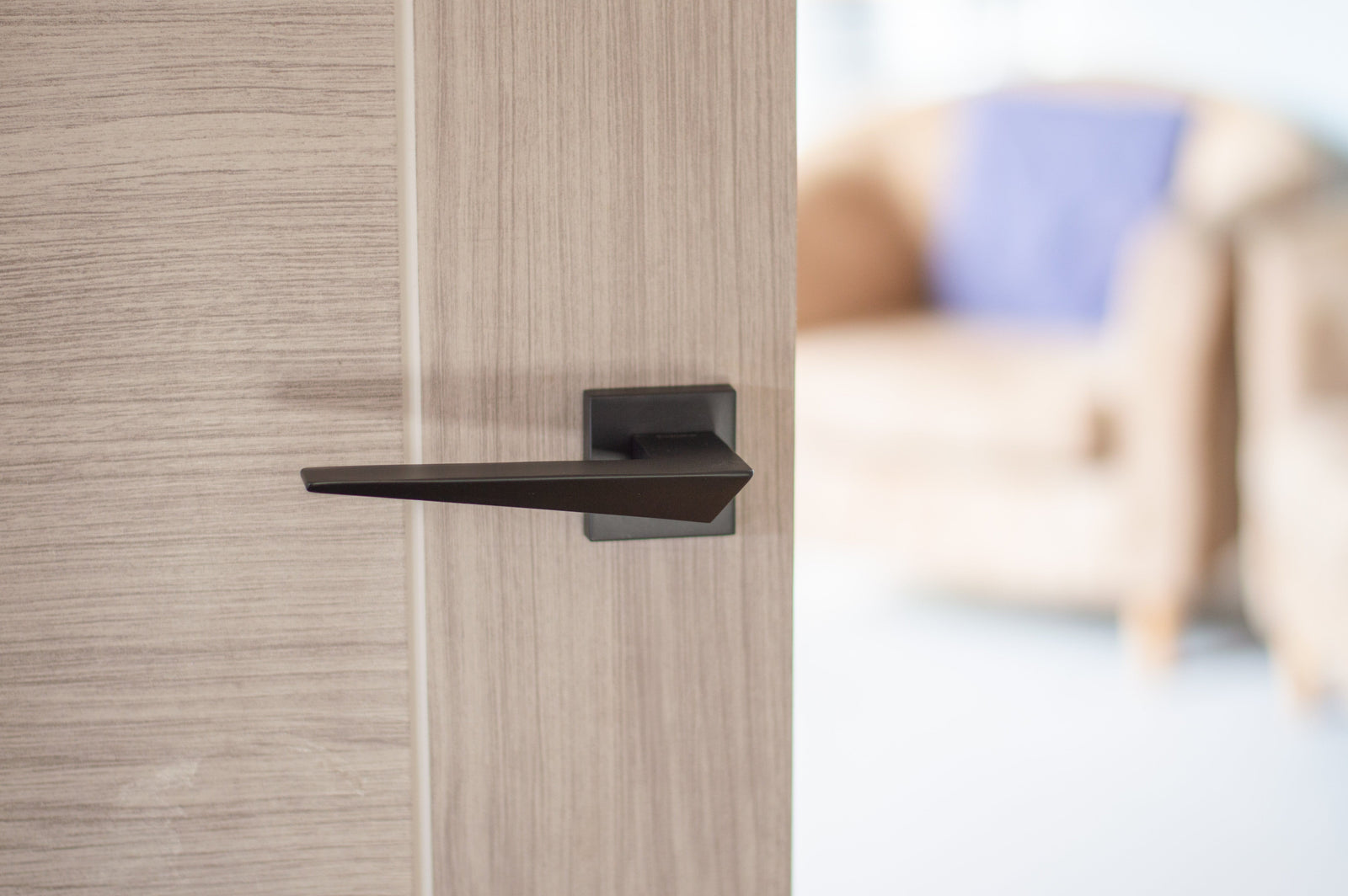 Forme Naxos Designer Lever Minimal Square Rose in Matt Black Designer Lever Handle Atlantic