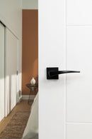 Forme Foglia Designer Lever Minimal Square Rose in Matt Black Designer Lever Handle Atlantic