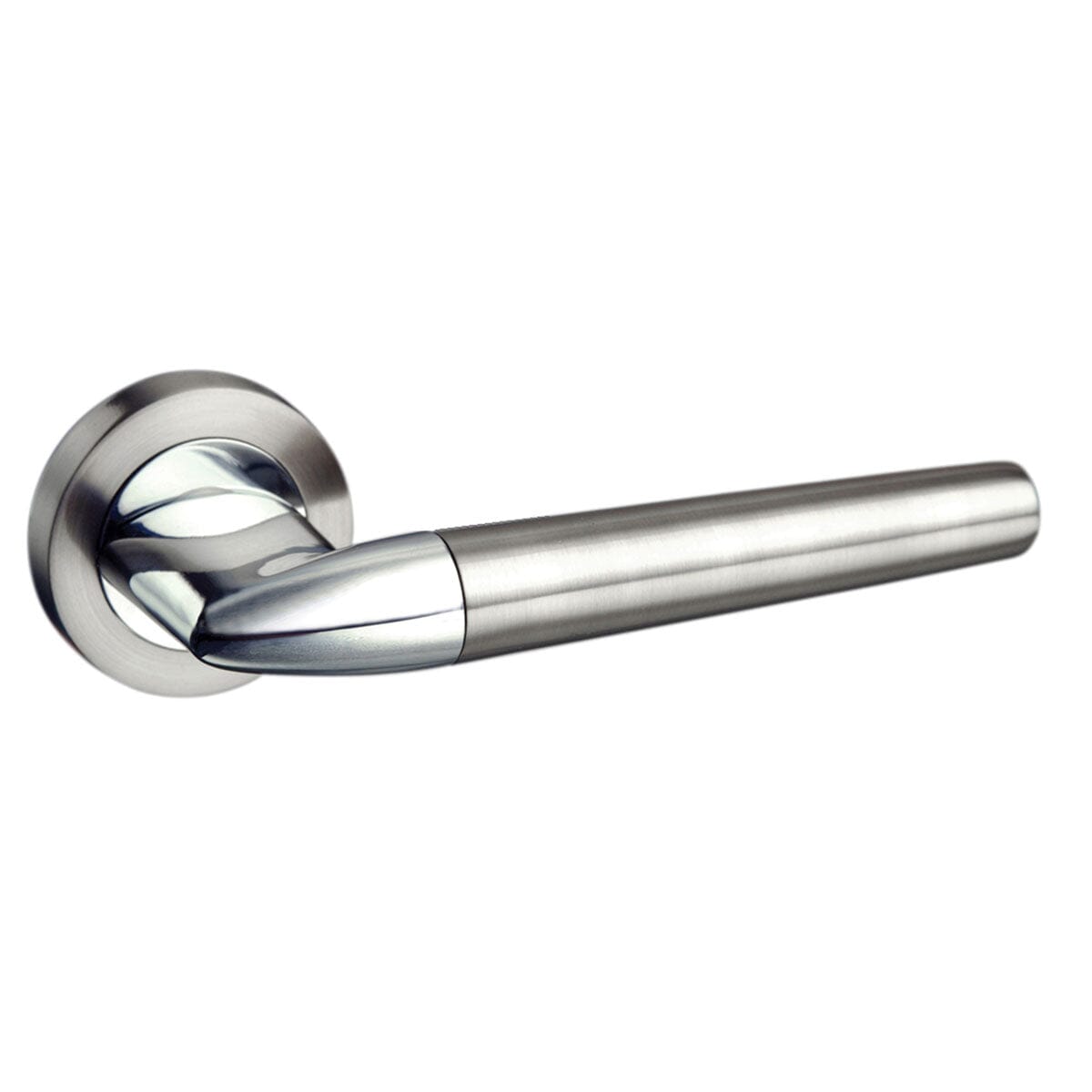 Mediterranean Toulon Lever Round Rose in Satin Nickel/Polished Chrome Lever on Round Rose Atlantic