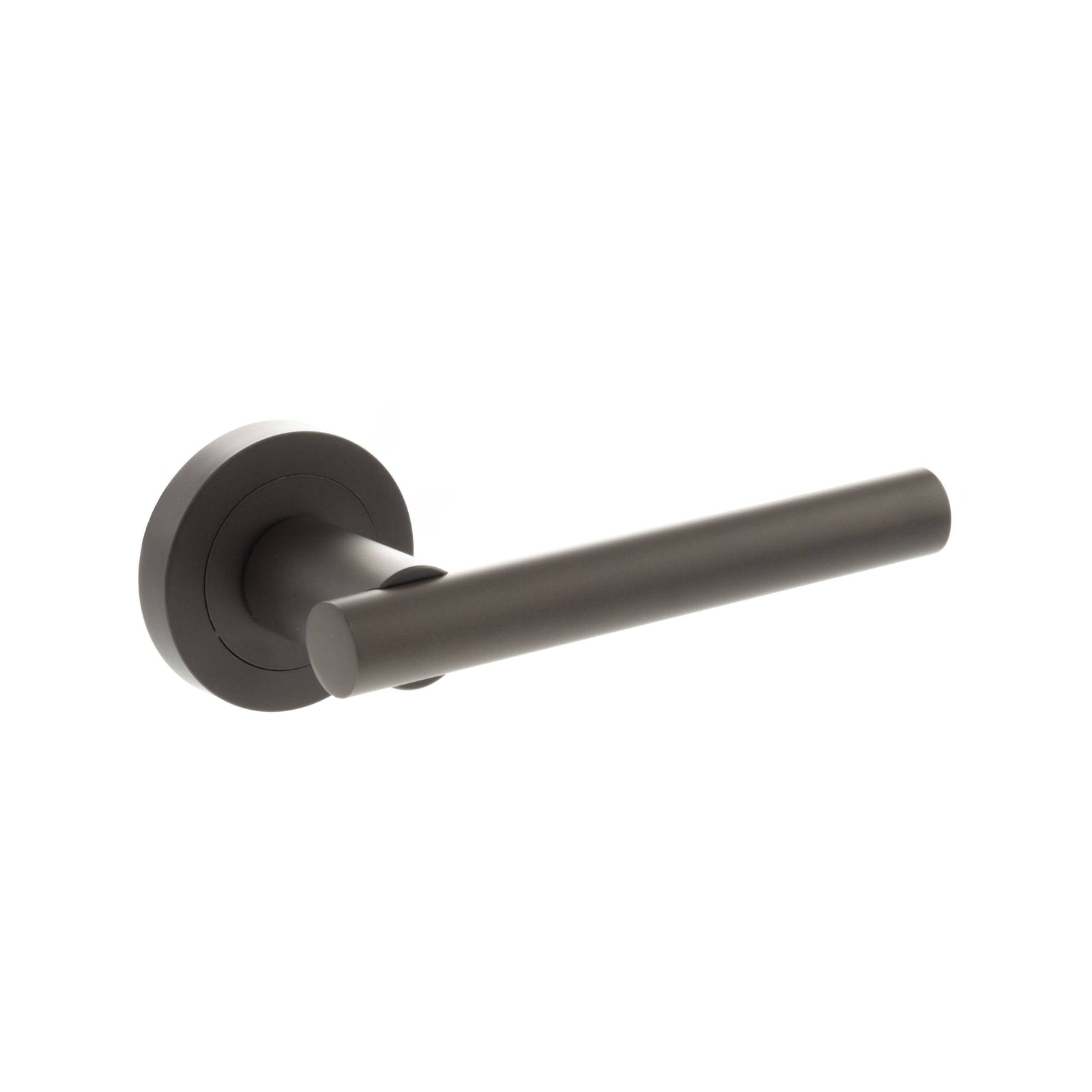 STATUS Nebraska Lever Door Handle on Round Rose in Urban Dark Bronze Lever Door Handle Atlantic