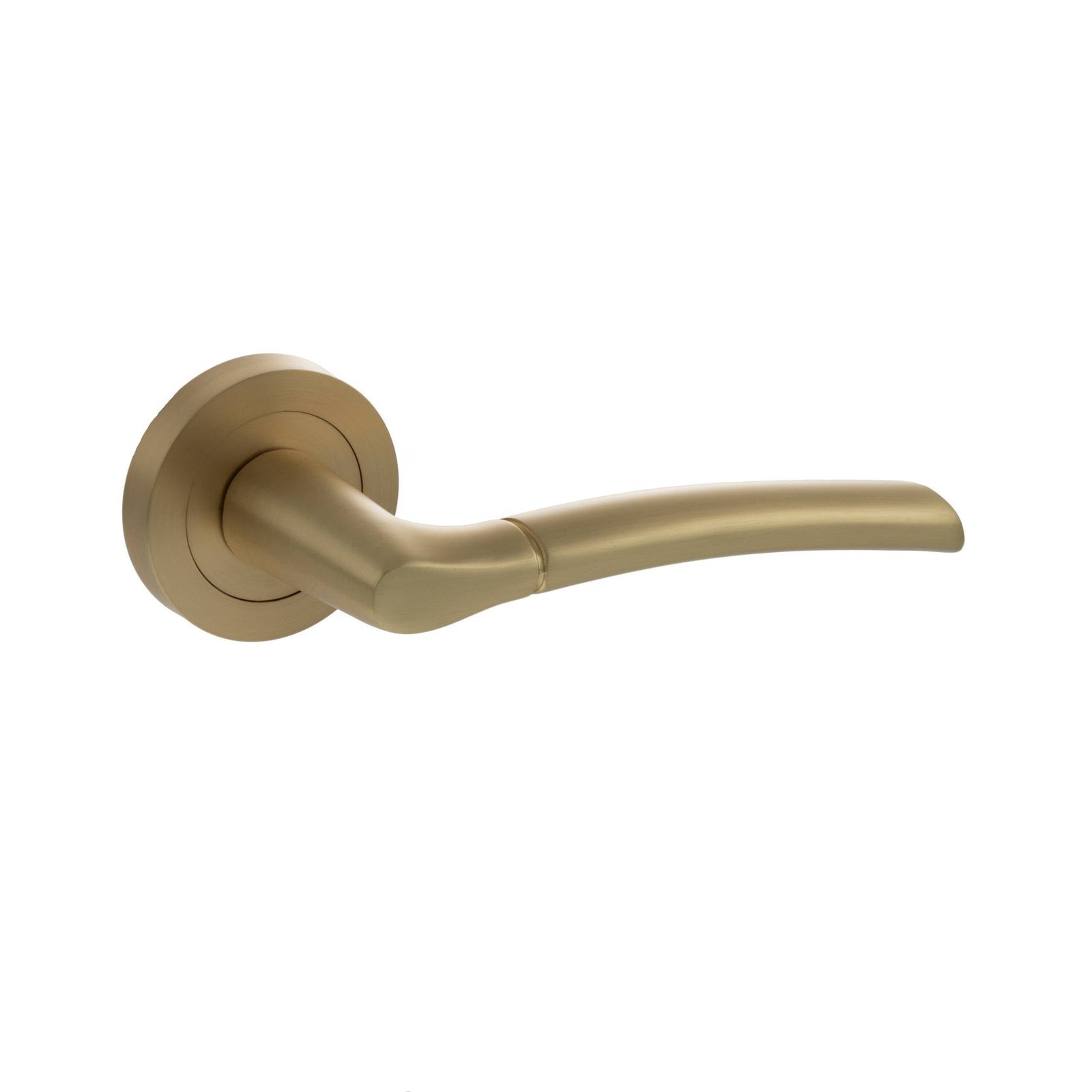 STATUS Indiana Lever Door Handle on Round Rose in Satin Brass Lever Door Handle Atlantic