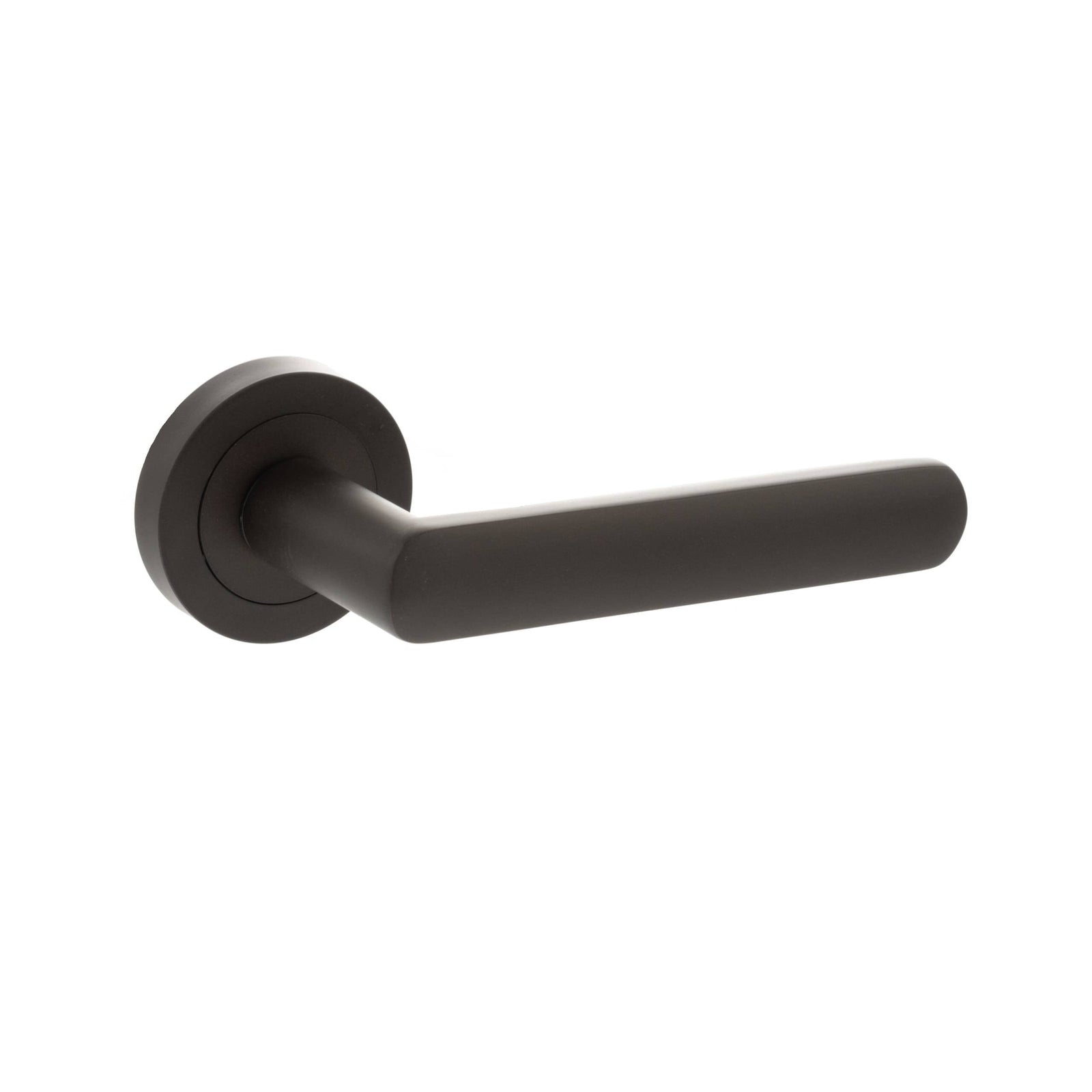 STATUS Carolina Lever Door Handle on Round Rose in Urban Dark Bronze Lever Door Handle Atlantic