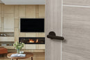 STATUS Carolina Lever Door Handle on Round Rose in Urban Dark Bronze Lever Door Handle Atlantic