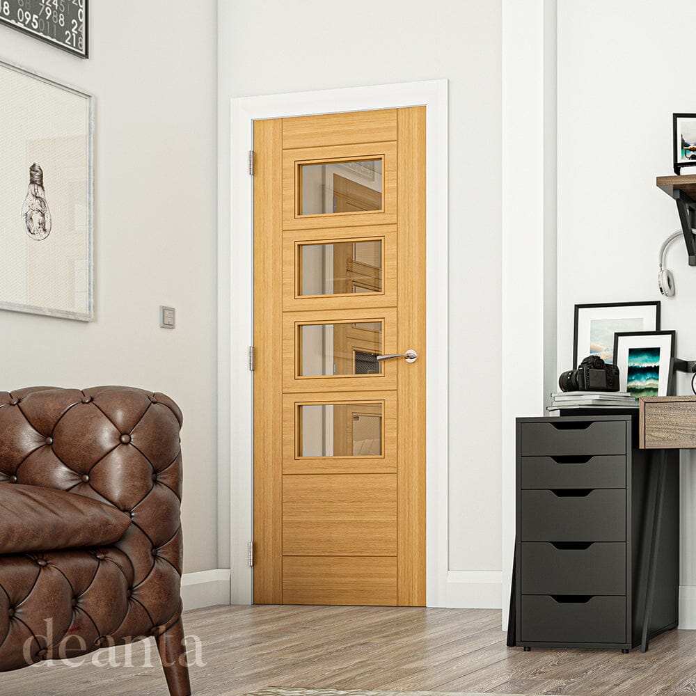 Seville Prefinished Oak Glazed (4L Square) Internal Door Internal Door Deanta