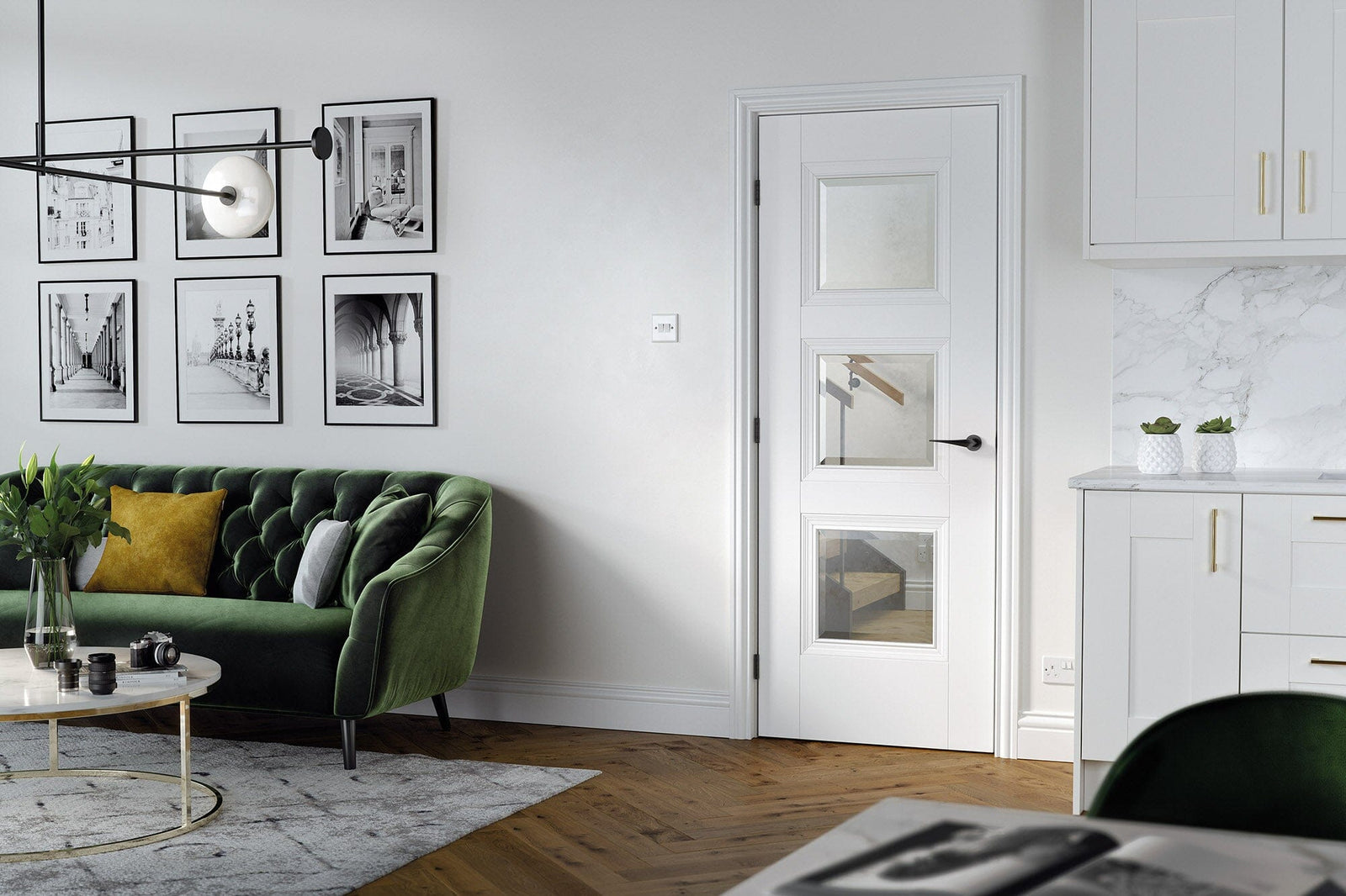 White Amsterdam Glazed 3 Light Primed Plus Internal Door Internal Door LPD Doors