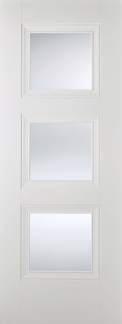 White Amsterdam Glazed 3 Light Primed Plus Internal Door Internal Door LPD Doors