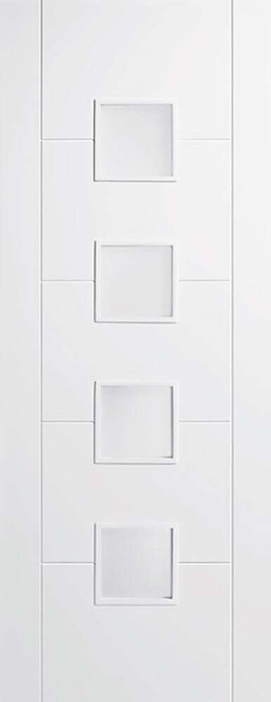 White Vancouver Glazed 4 Light Frosted Primed Internal Door Internal Door LPD Doors