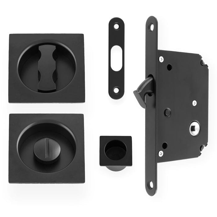 Sliding Door Lock Set Square Roses Radius Forend & Strike Sliding Door Furniture Alexander & Wilks Black