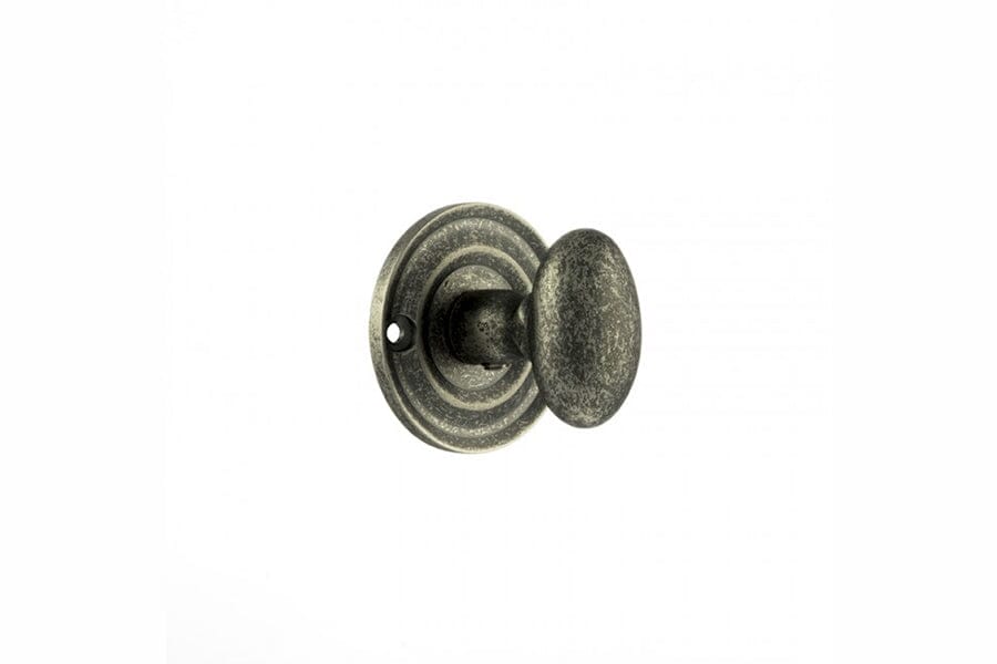 Old English Solid Brass Oval WC Turn and Release Bathroom Lock Atlantic Each Distressed Silver