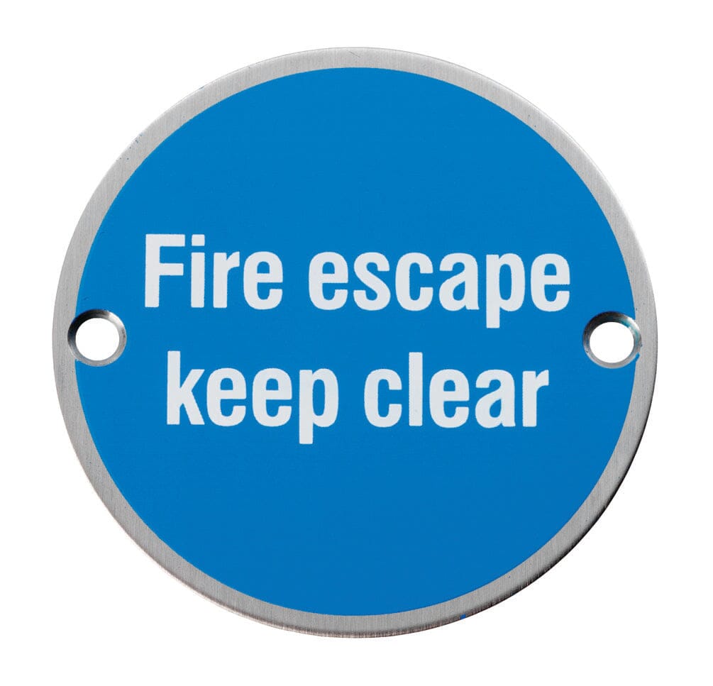 Signage Fire Escape Keep Clear Signage Eurospec Satin Stainless Steel