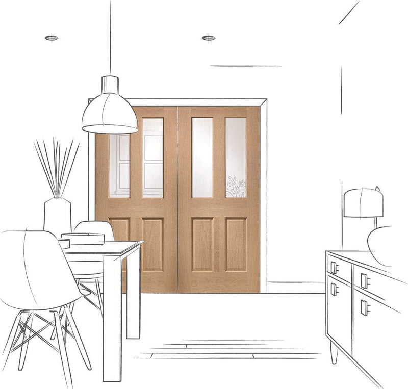 Oak Malton Internal French Doors with Clear Bevelled Glass