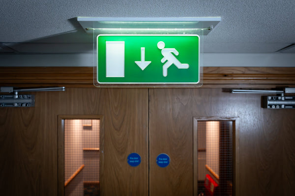 here is an image of a pair of internal fire doors in the corridor of a commercial or public building