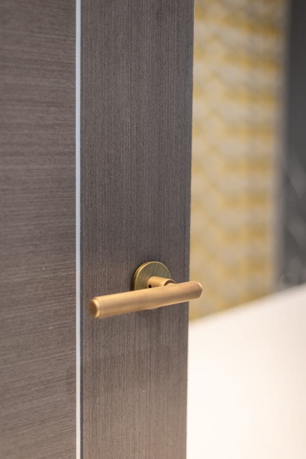 Millhouse Brass Stephenson Designer Lever 5mm Slimline Round Rose (Latch & Hinges Included) Designer Lever Handle Atlantic 