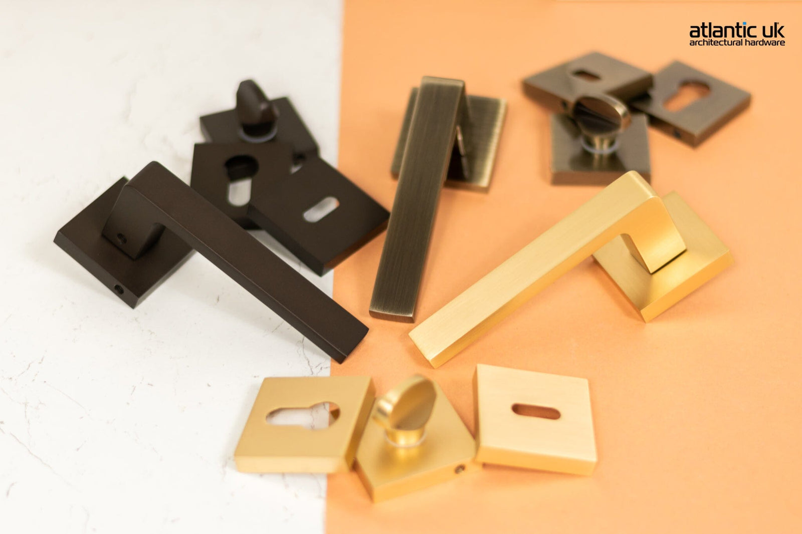 STATUS Montana Lever Door Handle on S4 Square Rose in Urban Dark Bronze Lever Door Handle Atlantic 