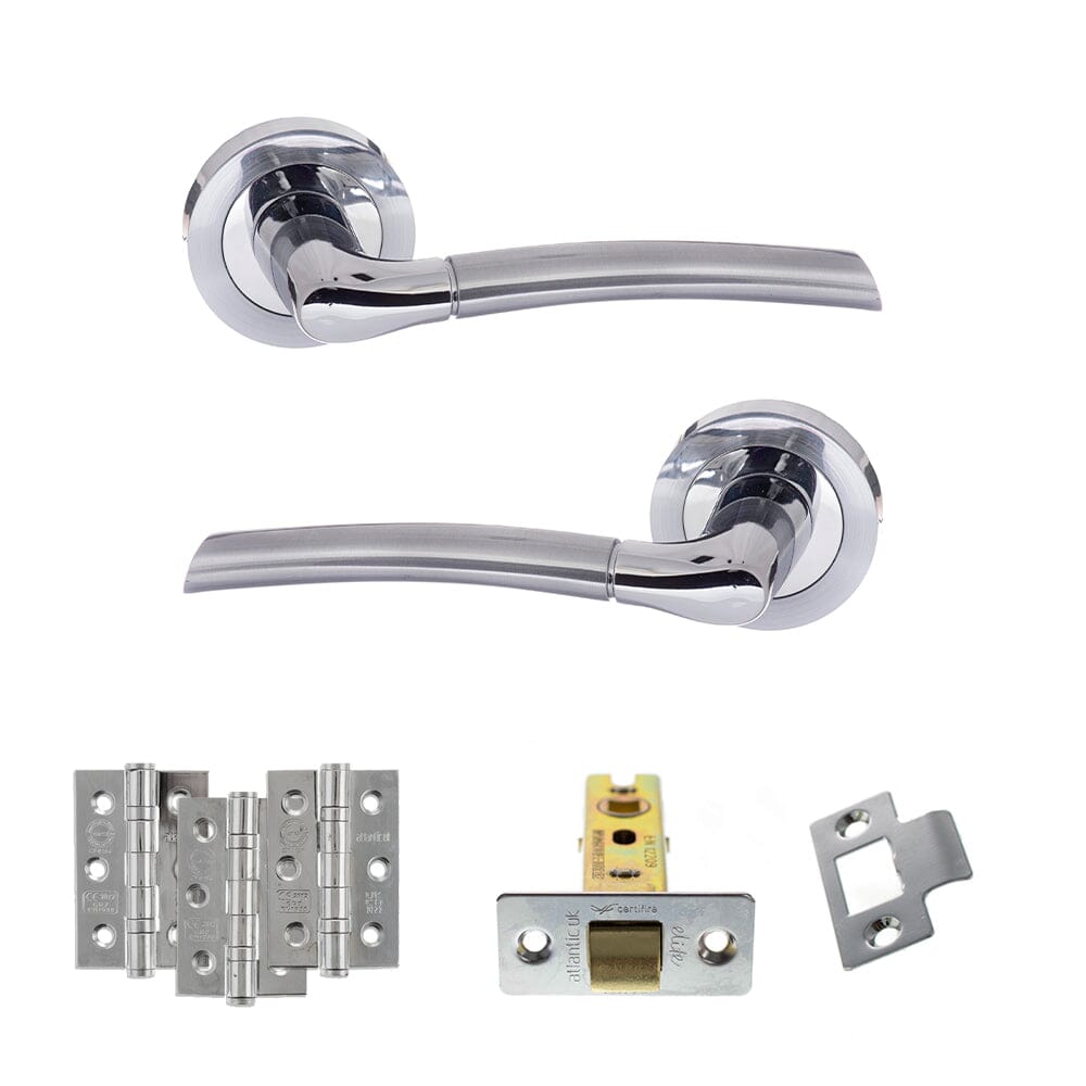 Atlantic Swell Dorpac 3" Latch, 3" x 2" Hinges x3 Door Handle Pack Atlantic 3" Latch, 3" x 2" Hinges x3 Each Satin Chrome/Polished Chrome