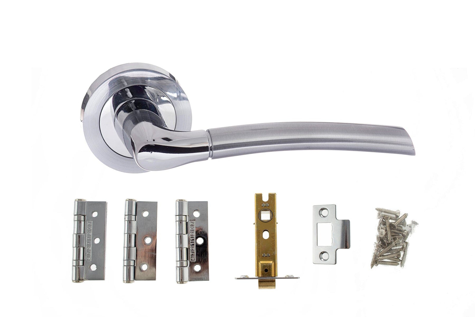 Atlantic Swell Dorpac 3" Latch, 3" x 2" Hinges x3 in Satin Chrome/Polished Chrome Door Handle Pack Atlantic 