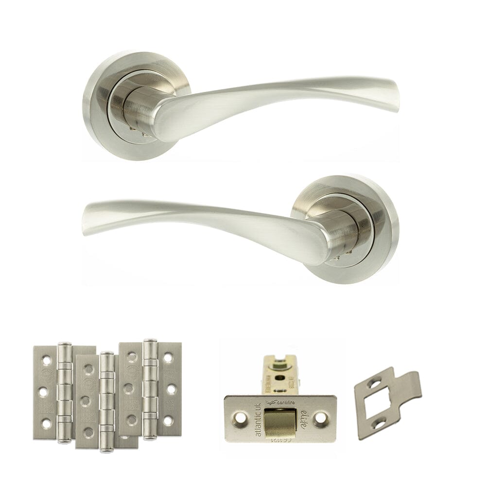 Atlantic Aqua Dorpac Door Handle Pack Atlantic 3" Latch, 3" x 2" Hinges x3 Each Satin Nickel/Nickel Plate
