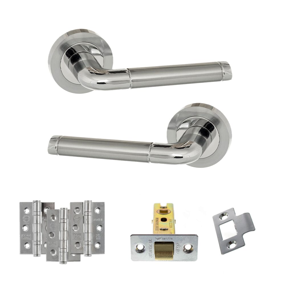 Atlantic Ocean Dorpac Door Handle Pack Atlantic 2.5" Latch, 3" x 2" Hinges x3 Set Satin Chrome/Polished Chrome