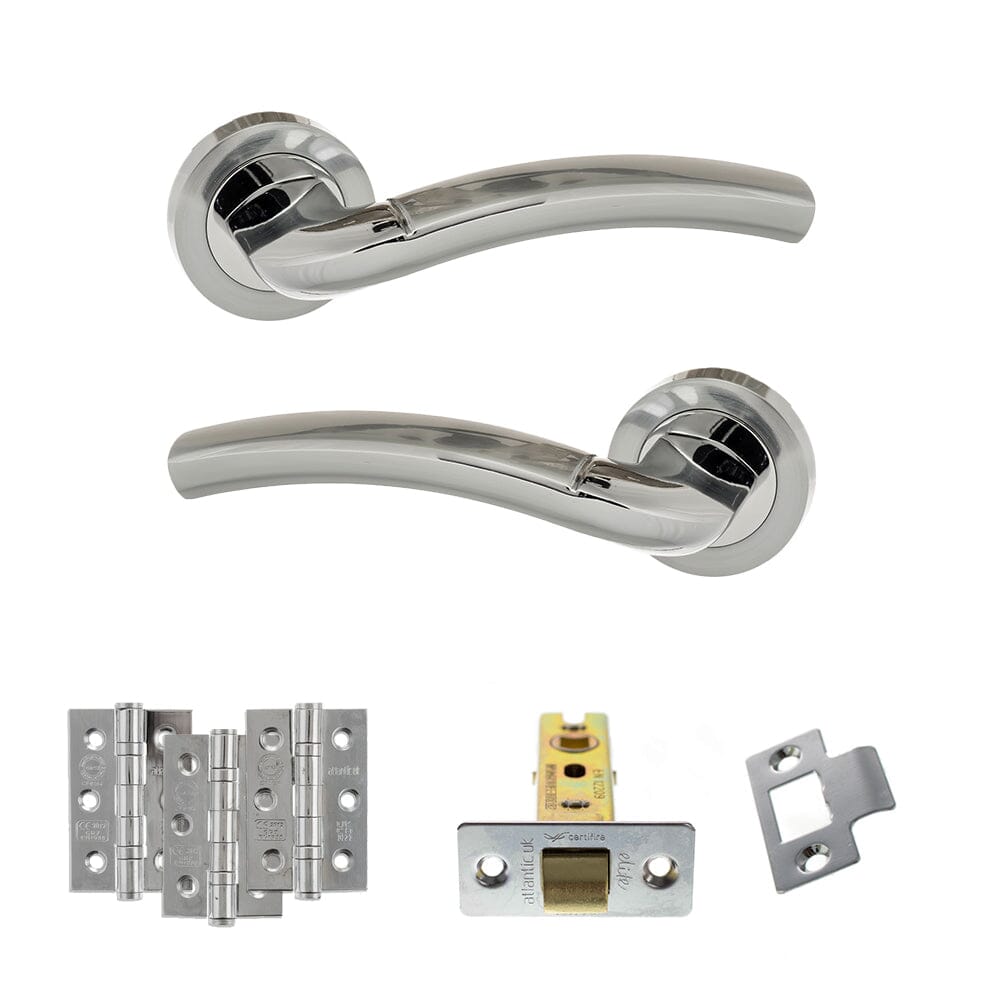 Atlantic Crest Dorpac Door Handle Pack Atlantic 2.5" Latch, 3" x 2" Hinges x3 Set Satin Chrome/Polished Chrome
