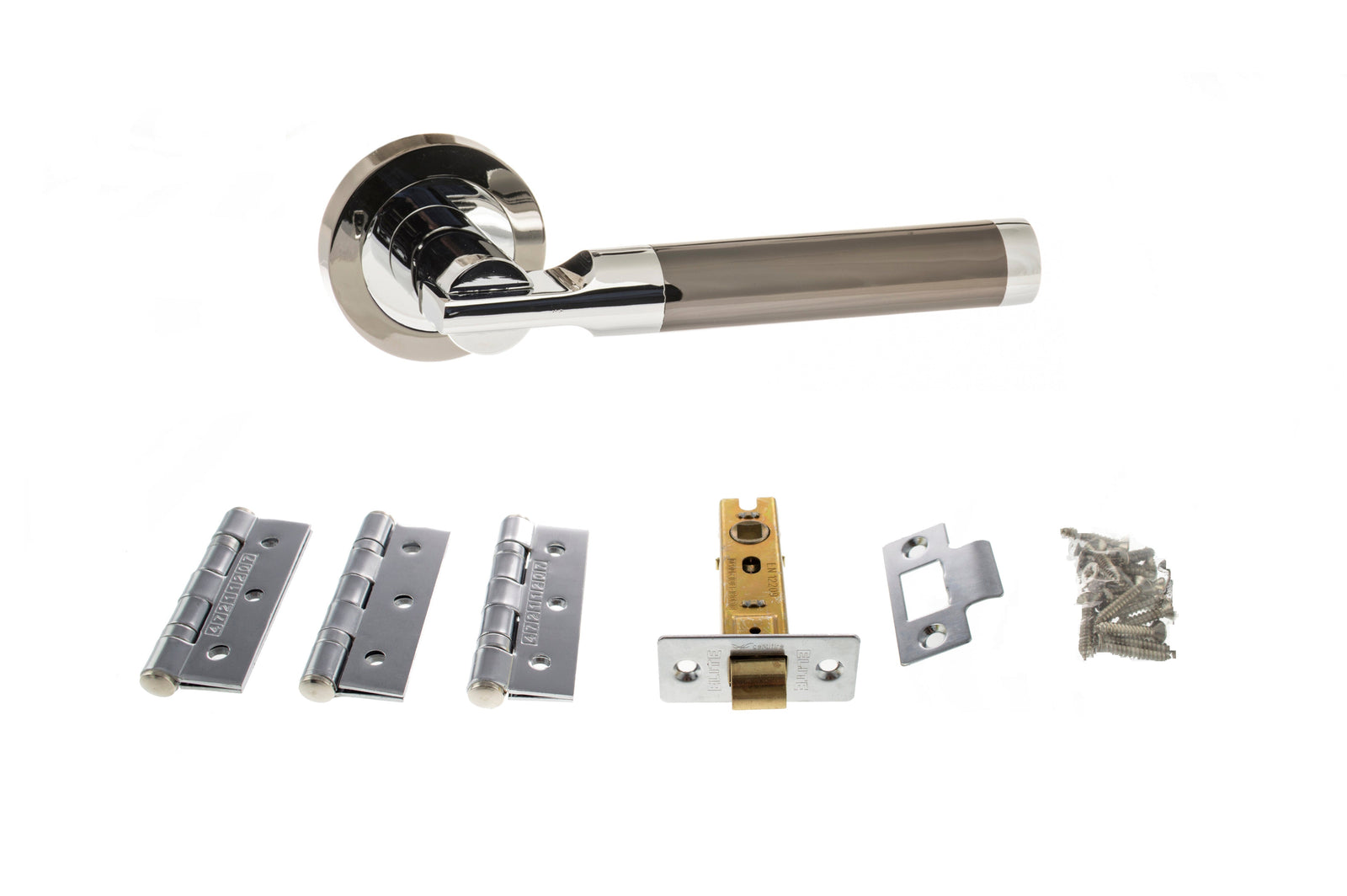 Atlantic Dakota Dorpac 2.5" Latch, 3" x 2" Hinges x3 in Black Nickel/Polished Chrome Door Handle Pack Atlantic 