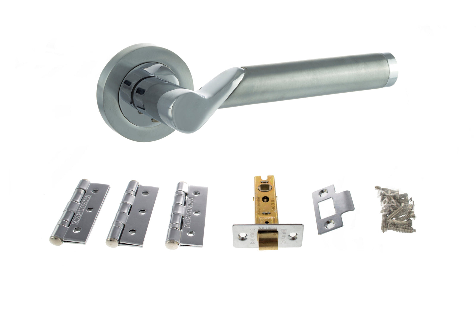 Atlantic Hawaii Dorpac 2.5" Latch, 3" x 2" Hinges x3 in Satin Chrome/Polished Chrome Door Handle Pack Atlantic 