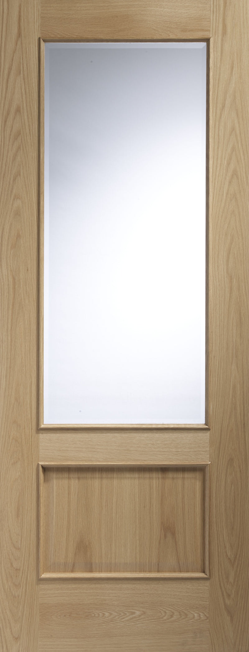 Andria Internal Oak Door with Clear Bevelled Glass and Raised Mouldings Internal Door XL Joinery 