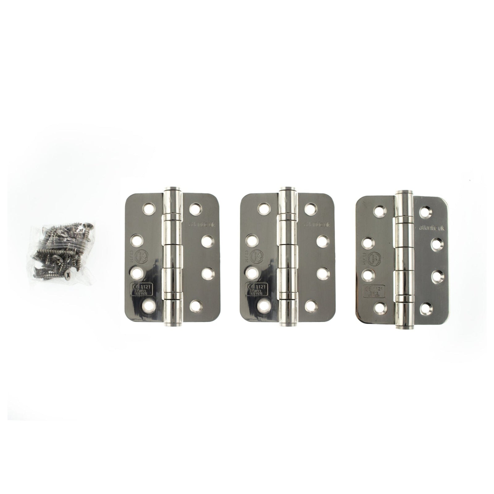 Atlantic Radius Corner Ball Bearing Hinges 4" x 3" x 3mm Hinges Atlantic 4" x 3" x 3mm Set of 3 Polished Stainless Steel