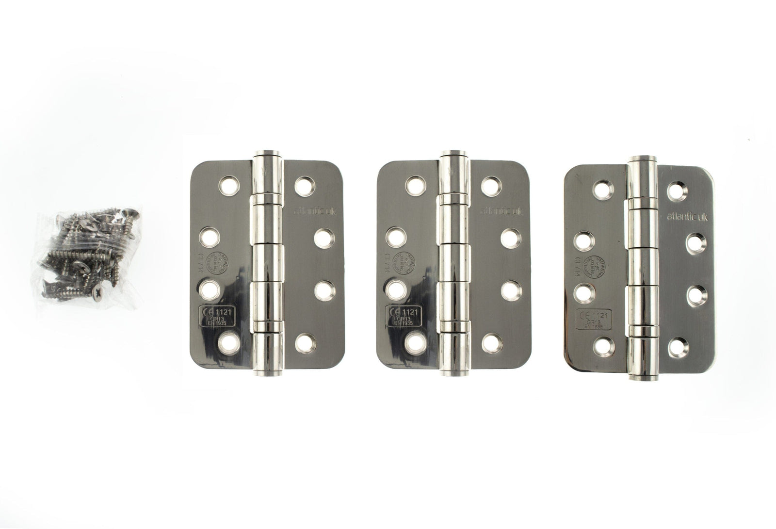 Atlantic Radius Corner Ball Bearing Hinges 4" x 3" x 3mm Hinges Atlantic 4" x 3" x 3mm Set of 3 Polished Stainless Steel