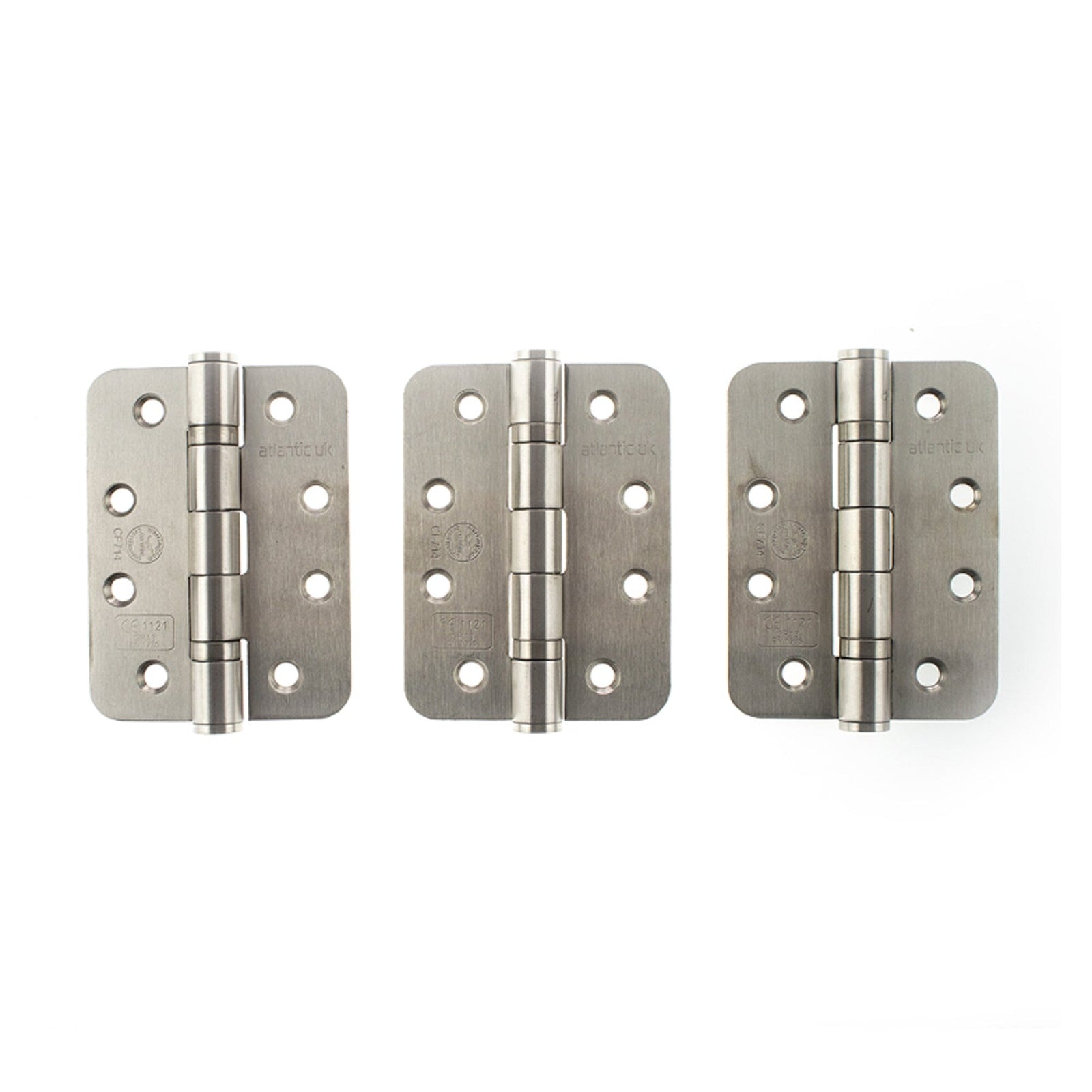 Atlantic Radius Corner Ball Bearing Hinges 4" x 3" x 3mm Hinges Atlantic 4" x 3" x 3mm Set of 3 Satin Stainless Steel