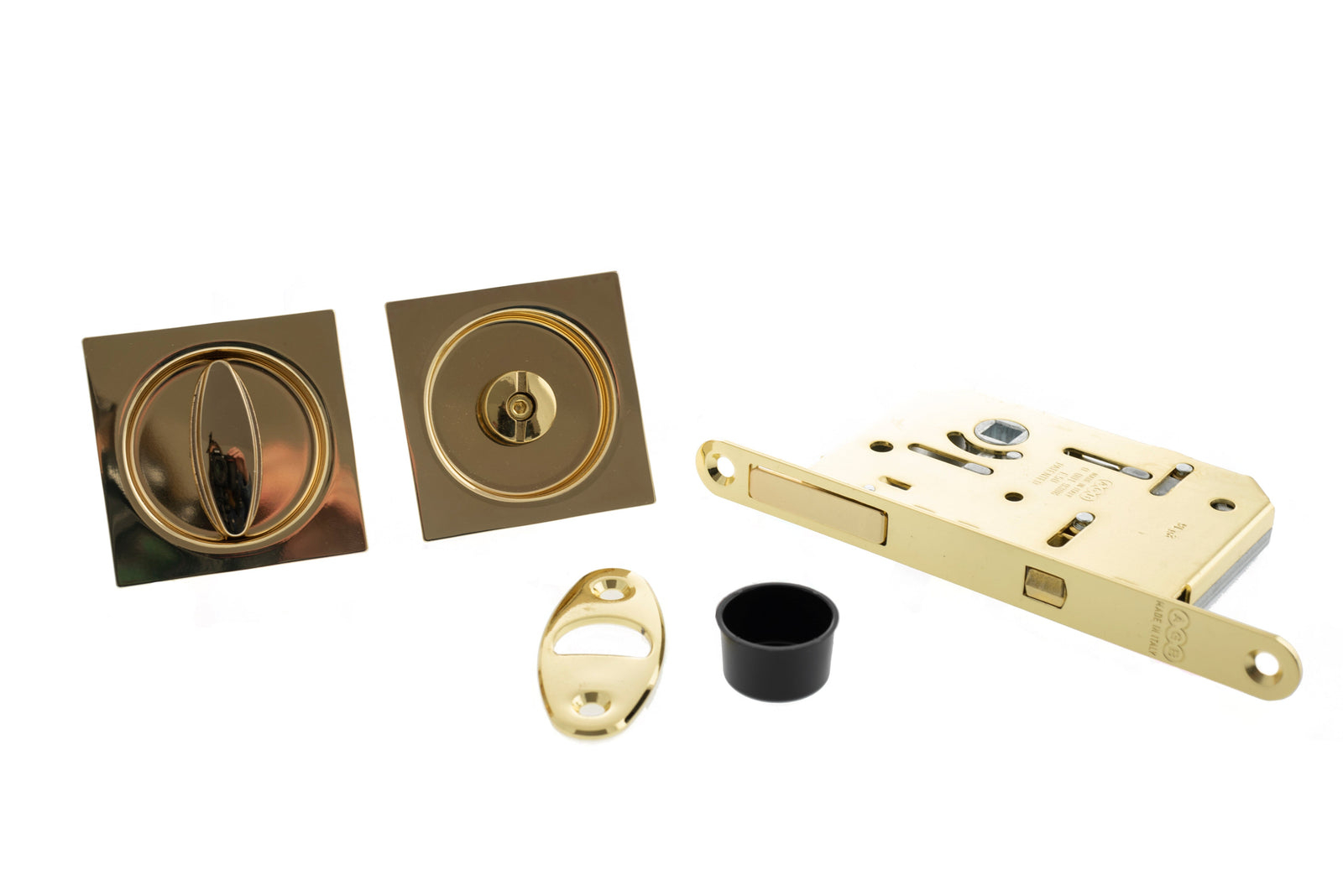 AGB Sliding Door Bathroom Lock Set with Square Flush Handle in Polished Brass Bathroom Lock Atlantic 