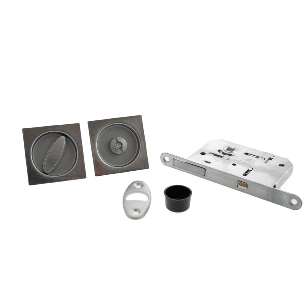 AGB Sliding Door Bathroom Lock Set with Square Flush Handle